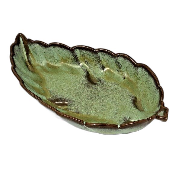 VTG Frankoma Prarie Green Leaf Pottery Trinket Dish Colony Furniture House Promo - Picture 1 of 12
